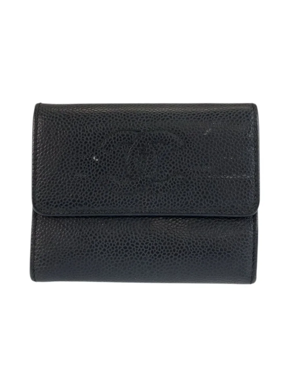 Chanel CC Logo Black Leather Fold Wallet Compact